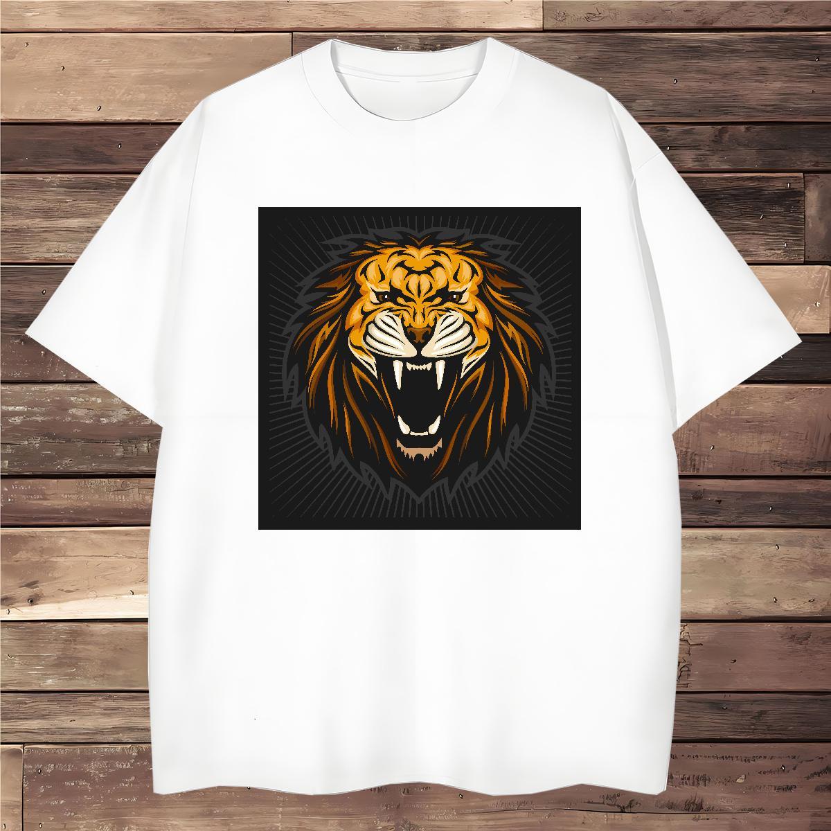 Loose Fit T shirt lion Short Sleeve O-Neck Daily Wear Customized 230g Pure Cotton Tshirts Casual New Polos