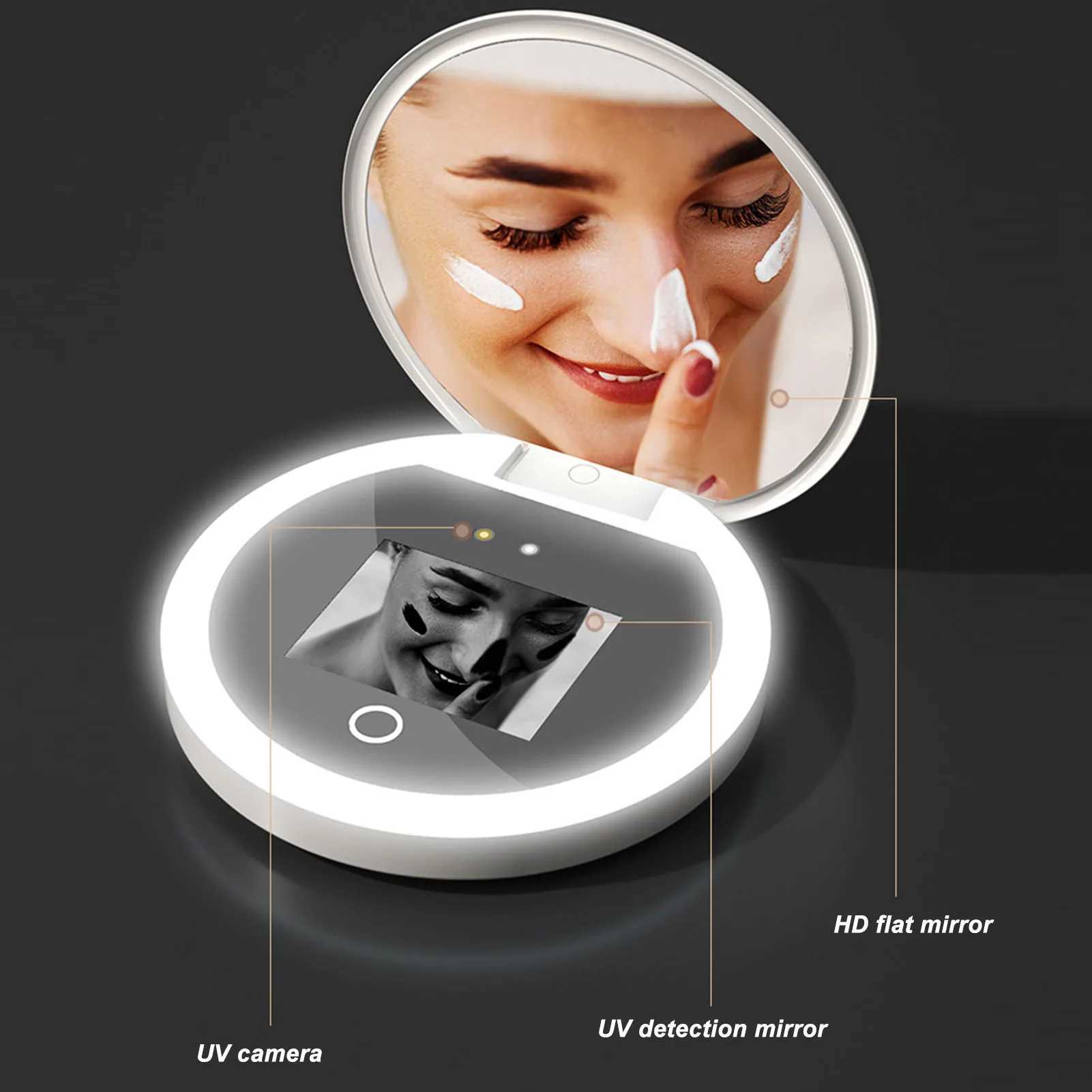 UV Mirror Sunscreen Testing Camera with Light 2X Magnification Travel Makeup 3.5in Pocket Size L Y240819