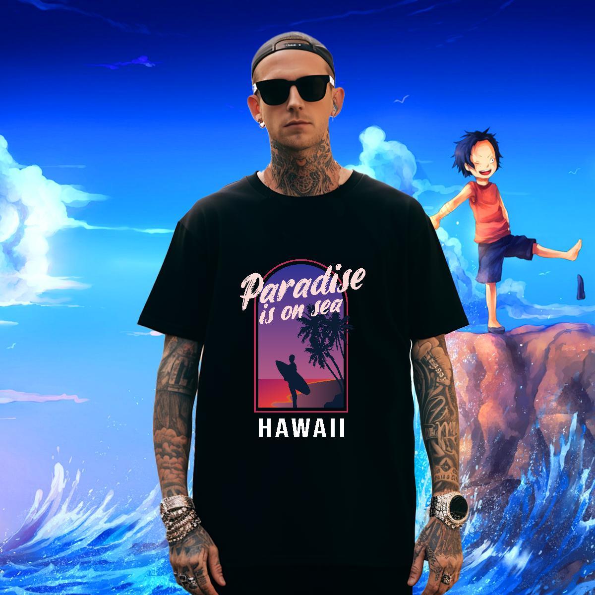 High Quality Mens Tshirts Casual 230g Cotton Floral Print Breathable Crew Neck sea T-Shirts for Men Fashion Designer Tee Shirt