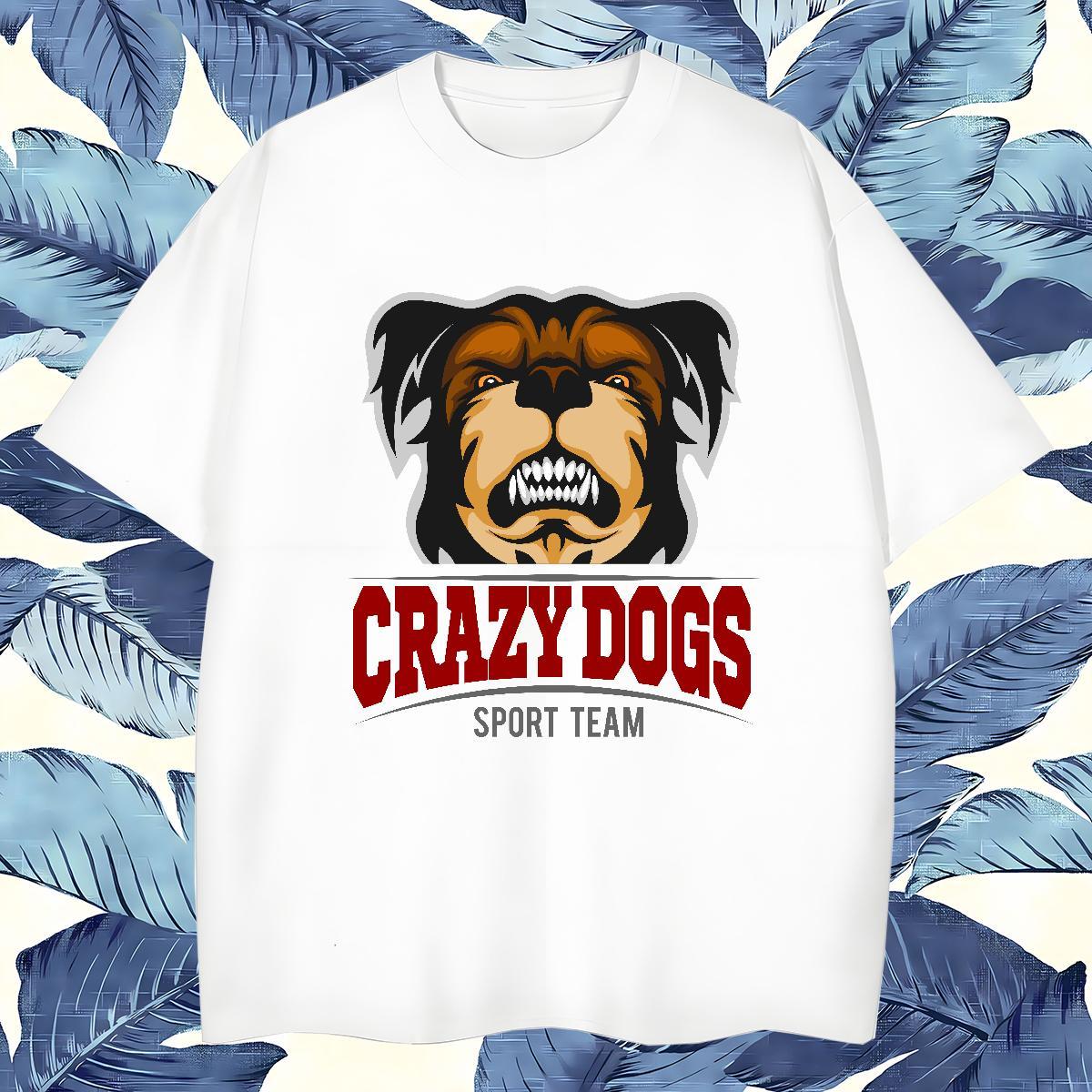 Customized Men Tshirts crazy dog Summer Casual 230g Pure Cotton Polos Breathable Short Sleeve High Quality T shirt Black Oversized