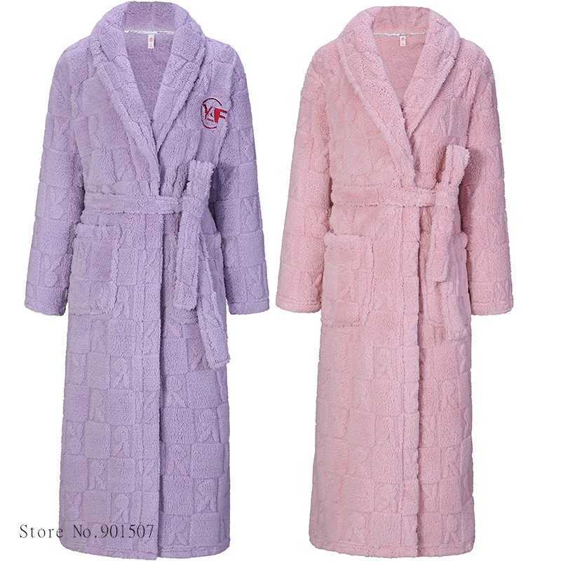 Womens thick sleepwear long bathroom mens shower kimono robe warm autumn coral fleece robe soft bathrobe plus size 3XLW240719