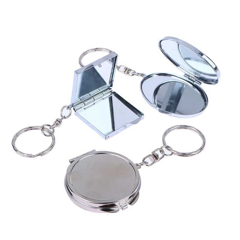 Round Heart Oval Sqaure Shape Double Sides Cosmetic Mirror Metal Folding Keychain Makeup Mini Mirror With Krychain Y240819