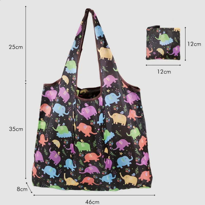 Womens Foldable Cat Flower Pattern Large Shopping Bag Washable Leopard Print Reusable Easy To Carry Capacity Handbags Pouch y240925