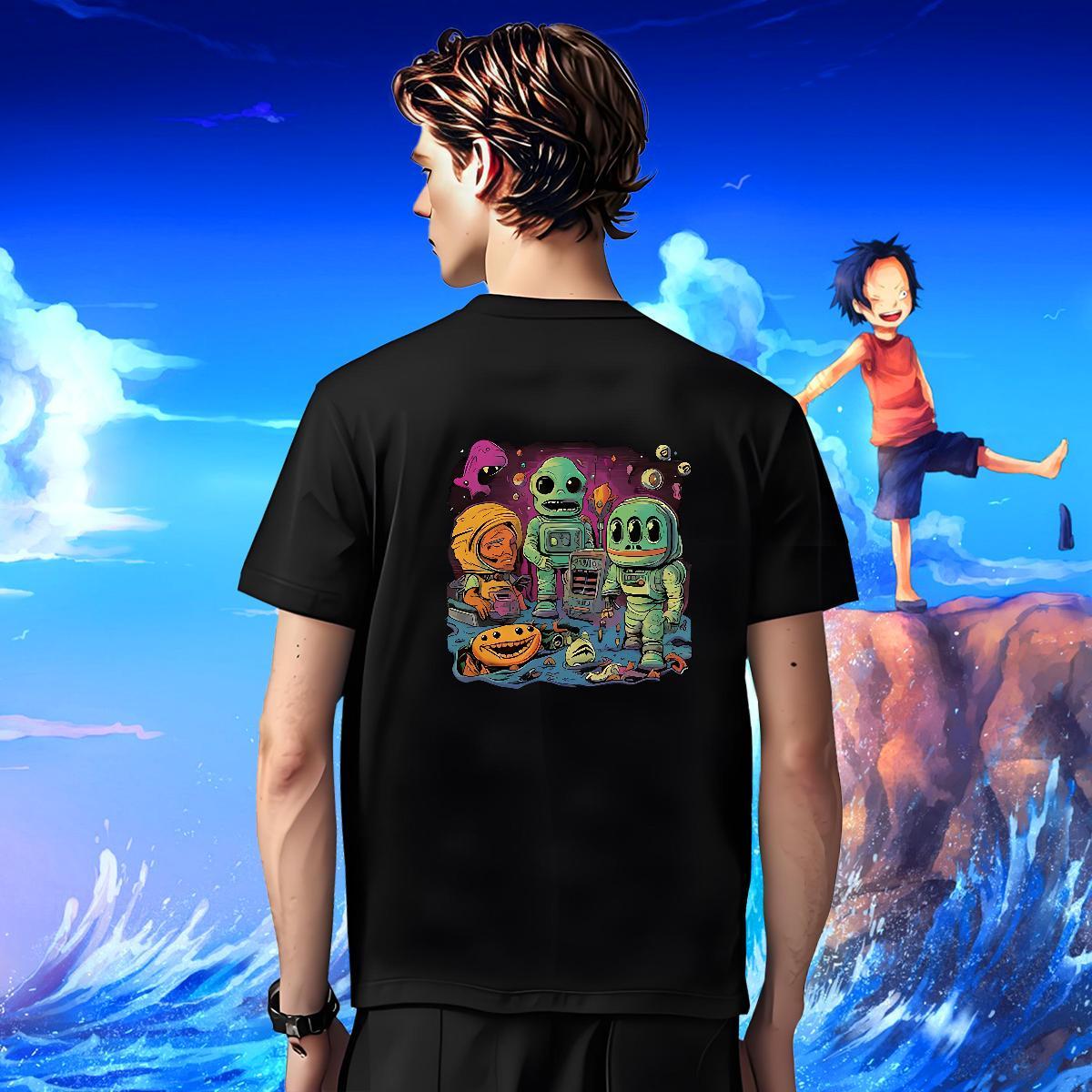 Classic Men Tshirts Street Wear 100% Cotton 230g Plus Size Cartoon Breathable Crew Neck spaceman Mens T Shirts Customized Clothings