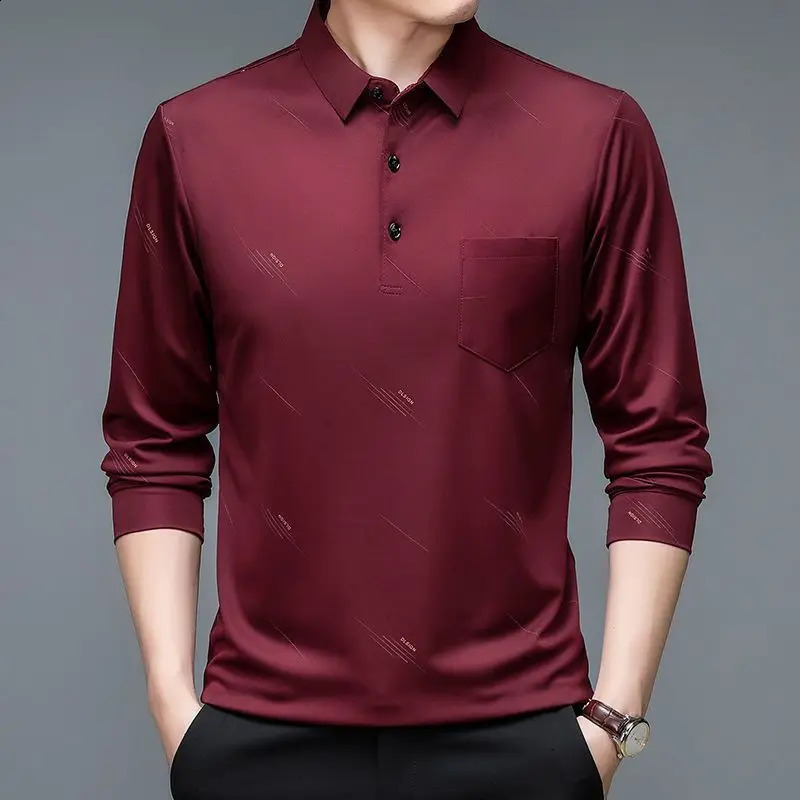 Men Business Fashion Long Sleeve Polo Shirts Spring Autumn Lapel Korean Male Clothes Streetwear Casual Thin Smooth Tops 240820