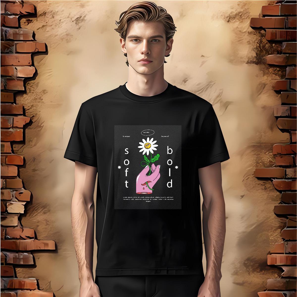 Unisex flower 230g 100% Cotton Men Tshirts Outdoor Short Sleeve Soft Mens T Shirts DIY Customized Cartoon Printing L-4XL Tops Shirt