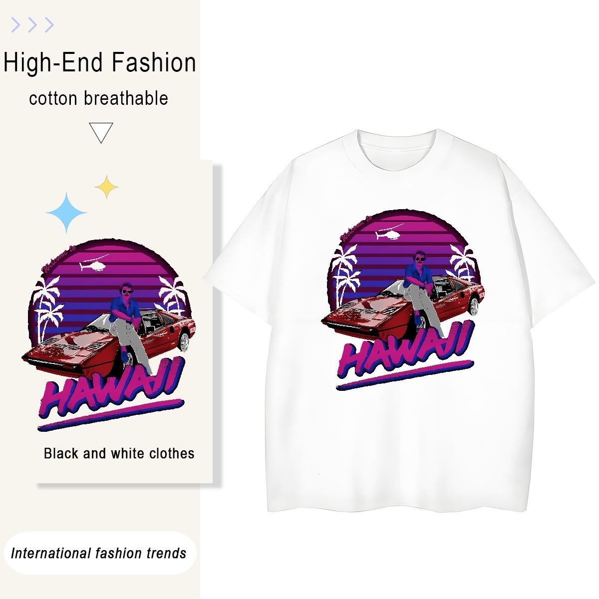 Comfortable car 230g Cotton Couples T Shirts Daily Wear Breathable Short Sleeve T-Shirts for Men Fashion Casual Cartoon Printing L-4XL Tops