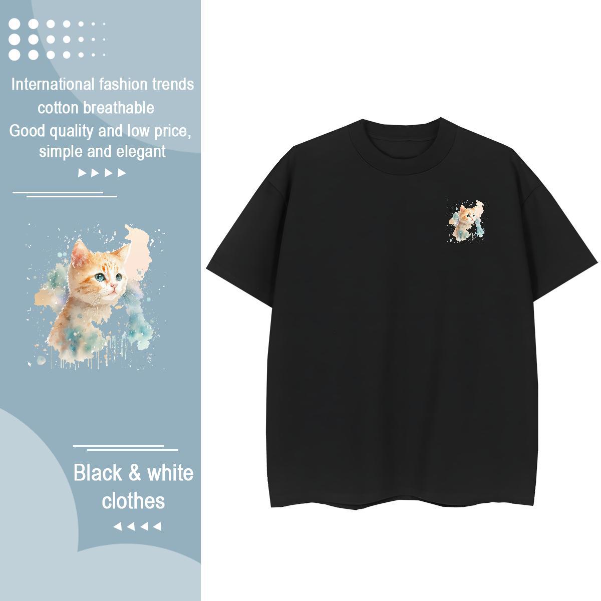 DIY Men Clothes T-Shirt cat Daily Outfit 230g Pure Cotton Tee Shirt Breathable Short Sleeve Unisex T-Shirts DIY Printed