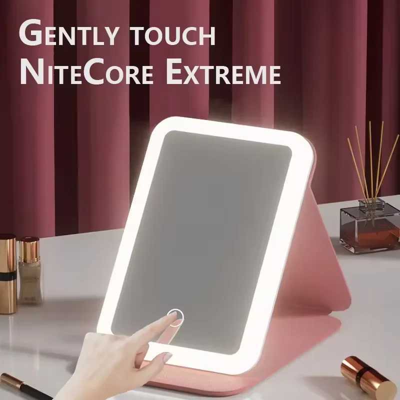 Travel Makeup Mirror Portable LED Lighted Touch Screen Vanity Lighted Mirror USB Rechargeable Tabletop Folding Cosmetic Mirror Y240819