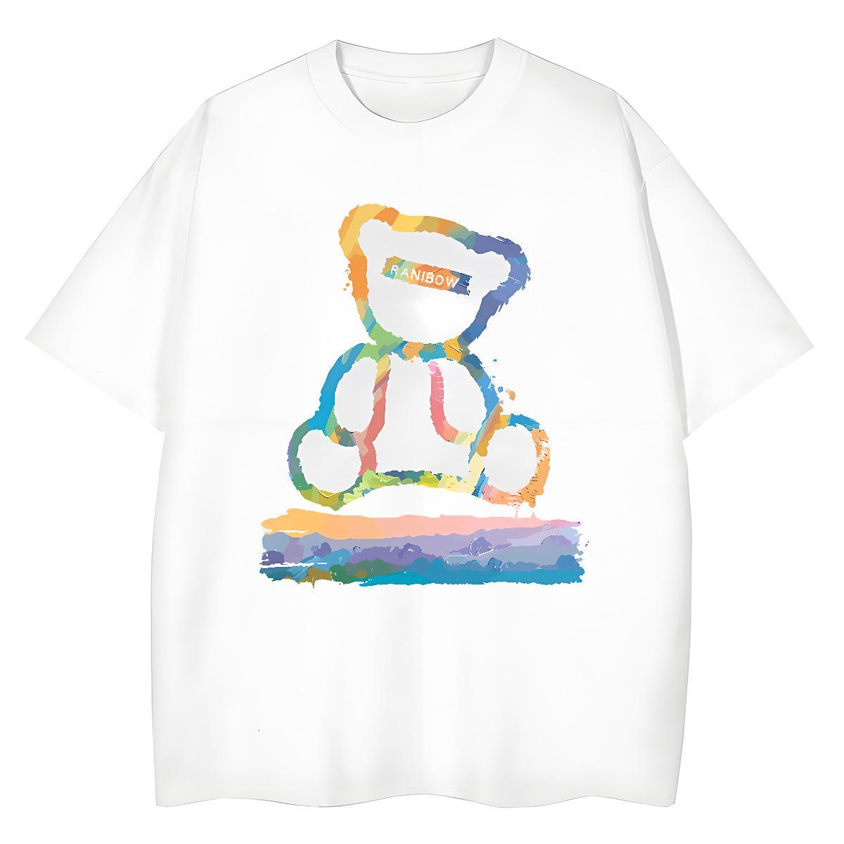 2024 DIY Couples T Shirts Hip Hop Crew Neck Polos Female 230g Cotton bear Anime Print T-Shirts for Women