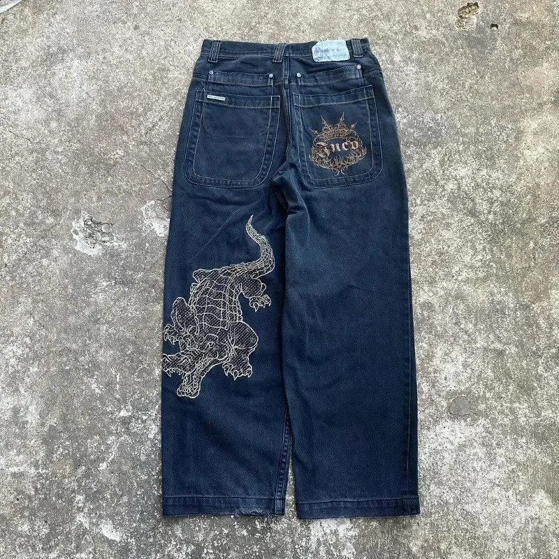 Denim Trousers Y2K Loose Personalized Print American High Street Jeans High Waist Street Wear Washed Trousers 240819