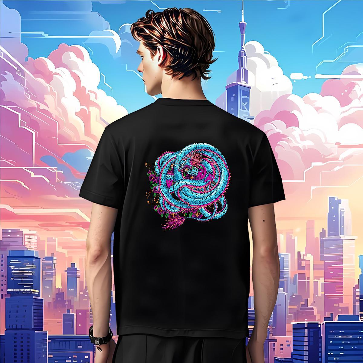 T-Shirts 230g Pure Cotton dragon Sport O Neck Short Sleeves DIY Anime Men Tops Tees Casual New Cool Design Tees Shirts