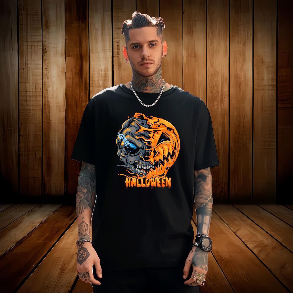 Soft Man T Shirts pumpkin O-Neck Short Sleeve Street wear Hip Hop Floral Print 100% Cotton 230g Tshirts 2024 Designer Clothes