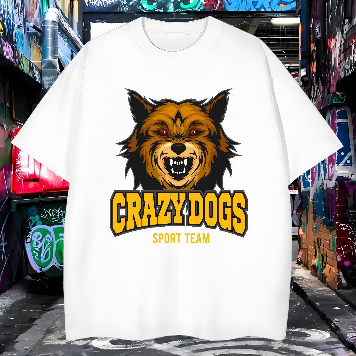 Brand crazy dog T Shirt For Man Anime Printing Street Couples T Shirts 230g Pure Cotton 2024 New O-Neck Short Sleeve Custom Anime Tees