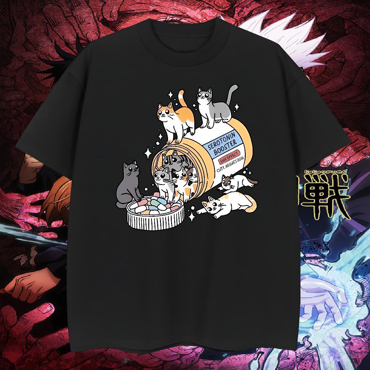Cool Design T Shirts Men cats Crew Neck Casual Daily Wear Anime Print 230g Cotton Mens Tshirts Fashion New Polos
