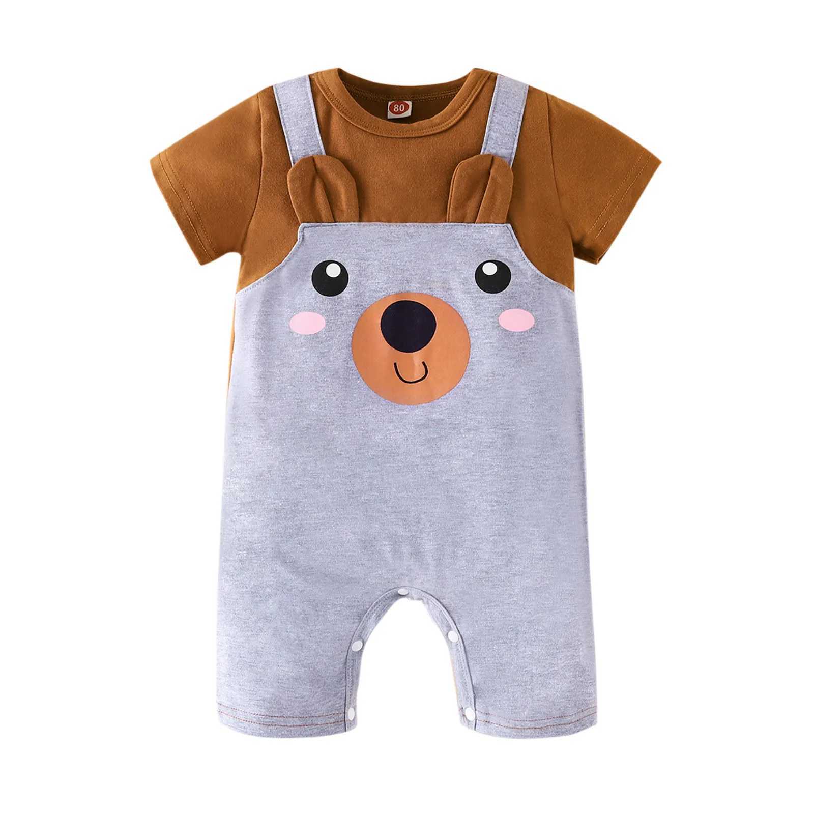 Printed baby clothing boys jumpsuit short sleeved girls cartoon jumpsuit baby girls jumpsuit 6-month-old baby girls dress W240806