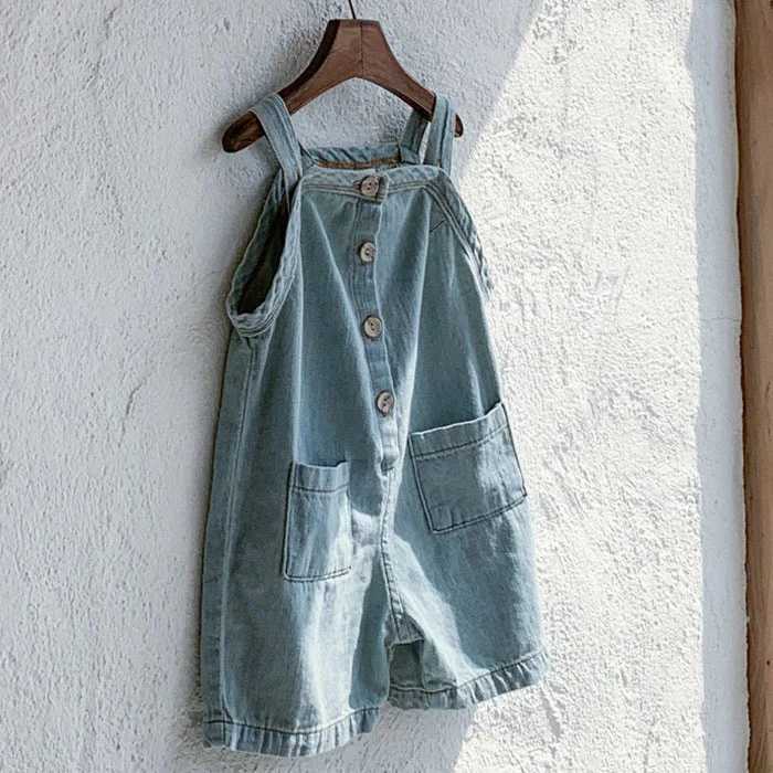 2024 summer new childrens denim top cute dot print baby sleeveless jumpsuit loose baby casual pants childrens bib pants W240806
