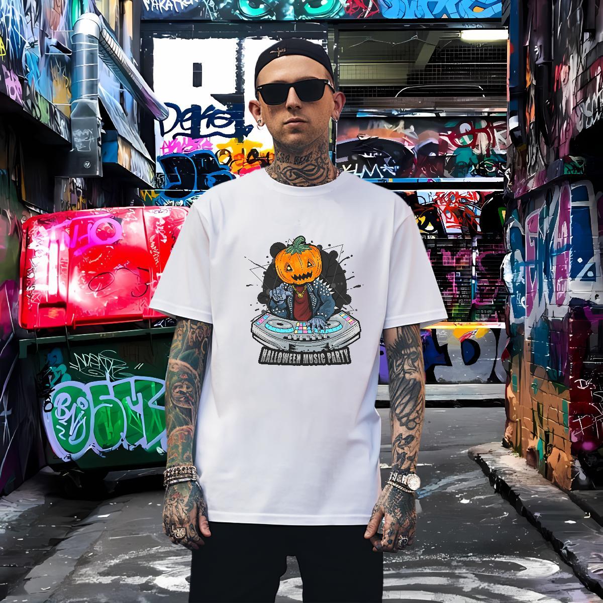 Classic Man T Shirts pumpkin Crew Neck Breathable Casual Daily Wear Cartoon Printing L-4XL 230g 100% Cotton Tshirts Fashion New Tops Tees