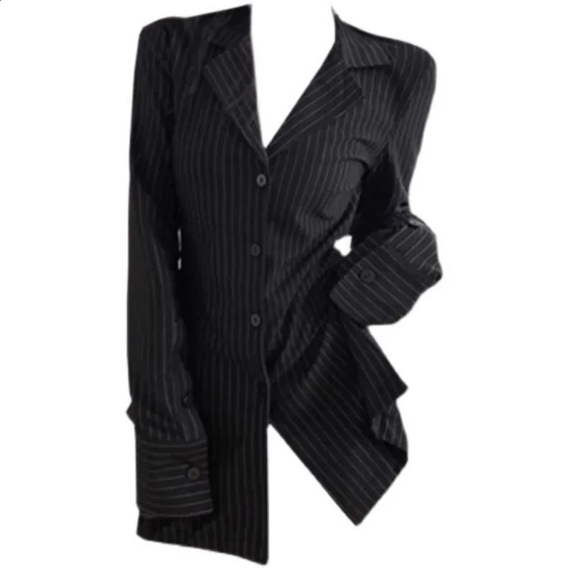 Deeptown retro Blouses black striped Tunic shirt long sleeved womens fashionable office ladies old style fashionable elegant 240820