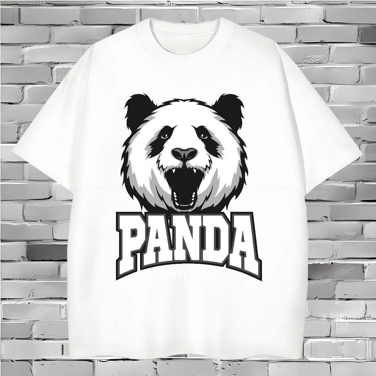 Popular Men T Shirts panda Round Neck Short Sleeve Sports Casual Cartoon Print 230g Cotton Men Tshirts Classic Tops