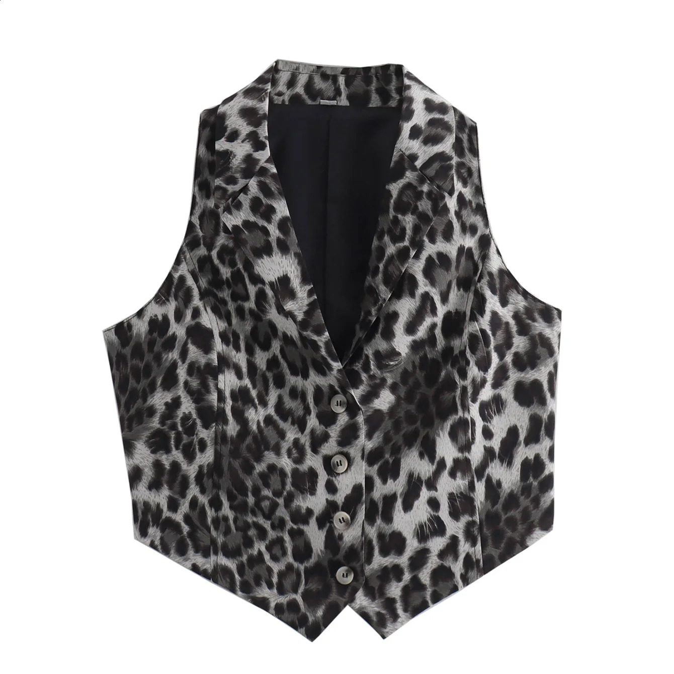 Womens cheetah print solid color vest collar chest submit temperature versatile top 240819