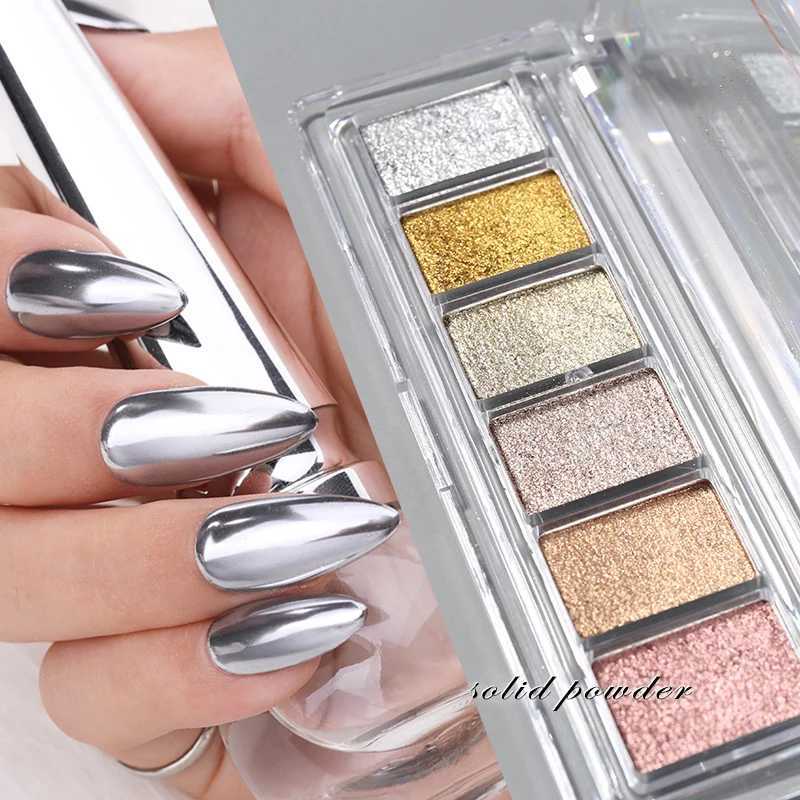 6 Colors Gold Silver Mirror Powder Solid Metallic Effect Nail Art Glitter Polish Rub Dust Pigment Manicuring Art DecorationXJ240815