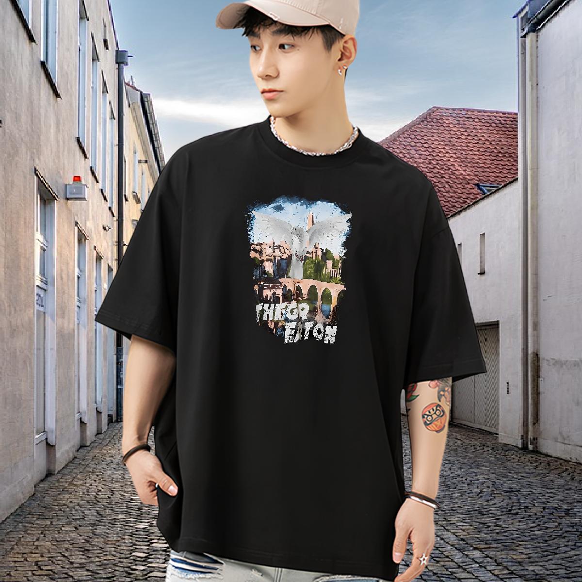 2024 Summer Men Tees eagle Sport 230g 100% Cotton Tops Round Neck Short Sleeve Cool Design Mens T Shirts Oversized
