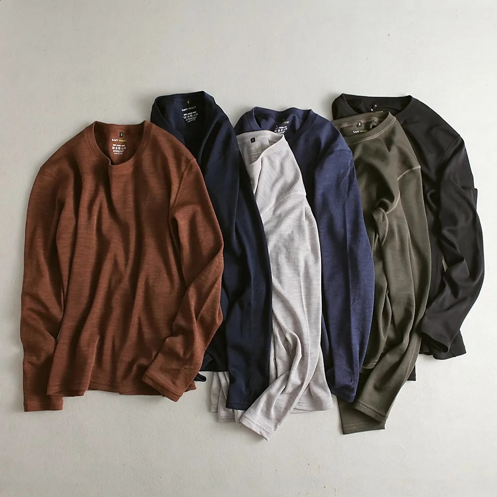 Mens 100% Merino Wool Thermal long sleeve T Shirt Base Laye Merino Wool Shirt 230g Wicking Breathable Anti-Odor 240820