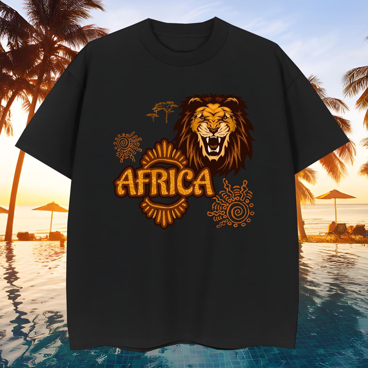 Loose Fit T-Shirts Africa lion Crew Neck Breathable High Street Hip Hop Graphic 100% Cotton 230g Men Clothes T-Shirt Customized Tee Shirt