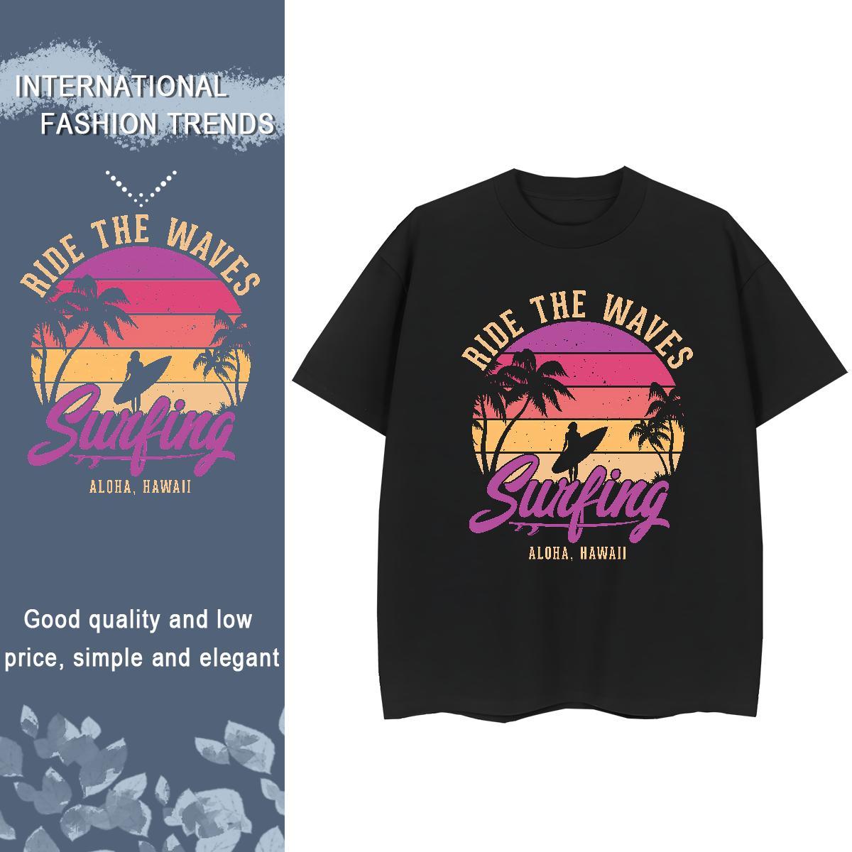 TOP Quality Women Tees Beach Round Neck Short Sleeve Clothes Soft 230g 100% Cotton tree Cartoon Printing L-4XL Woman T Shirts