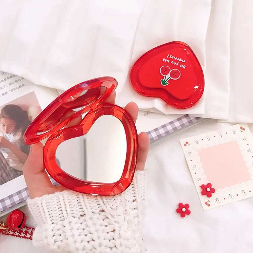 1 PC Heart Shaped Mini Makeup Mirror Compact Pocket Mirror Portable Double-Sided Folding Cosmetic Mirror Women Gifts Y240819