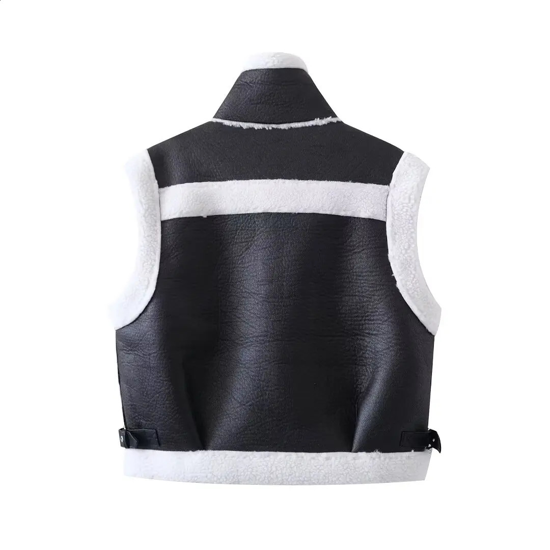 RZRA autumn womens clothing European and American style fur integrated polar wool warm doublesided leather effect vest 240819