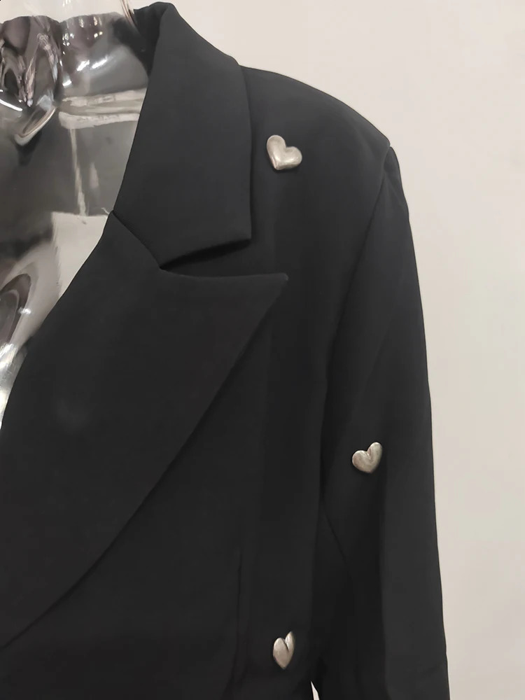 DEAT Fashion Womens Jacket Open Front Long Sleeve Single Button 3D Love Rivet Decoration Set Autumn Style 7AB858 240819