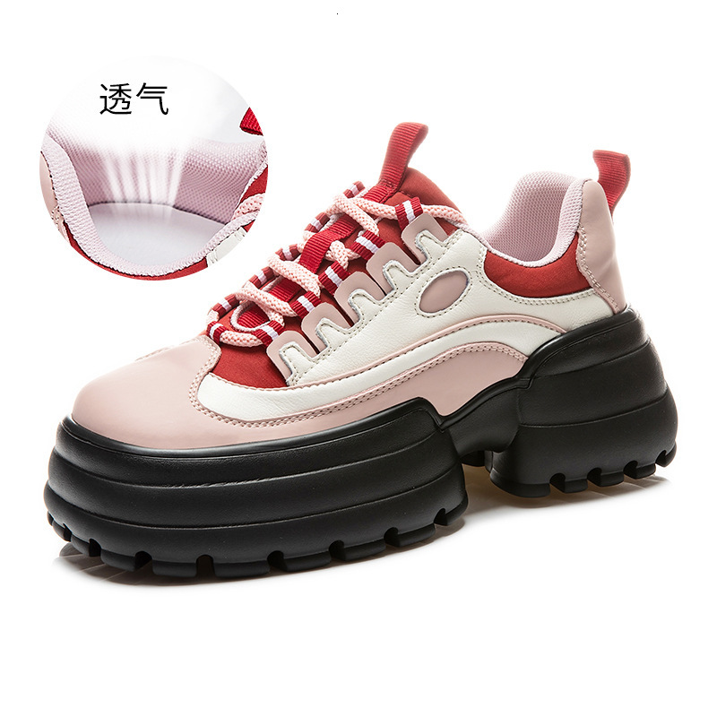 Ddmysports Foam Genuine Leather Dad Versatile Autumn New Color Blocking Sports Single For Women Thick Sole Height Increase S Shoes OUTDOOR