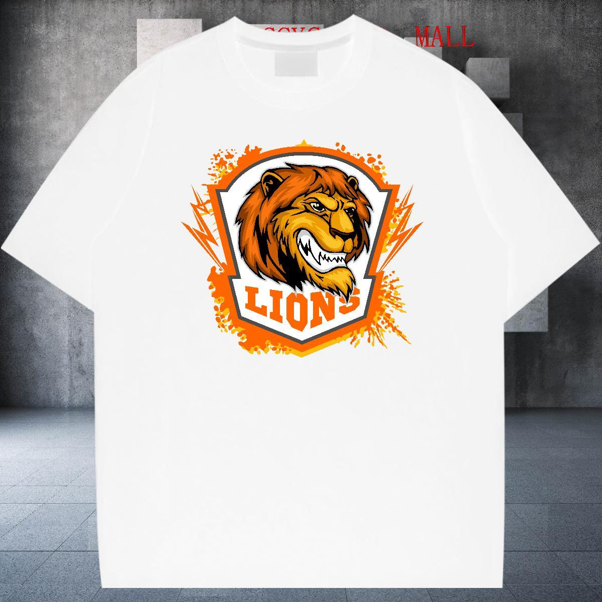 Unisex Men Tops Tees Summer Casual 230g Pure Cotton Anime Crew Neck Breathable lion T Shirts Men New Tshirts