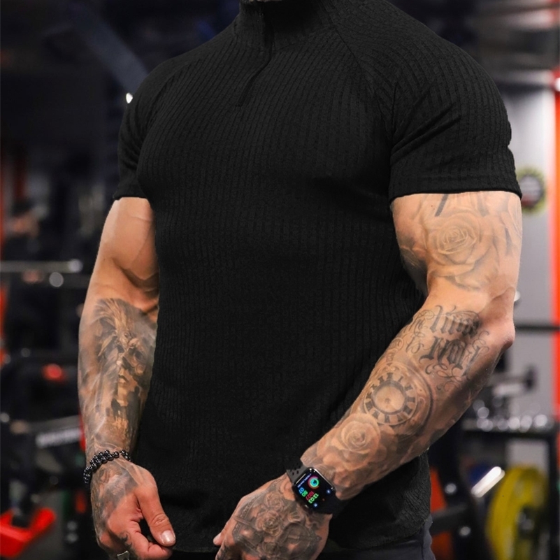 Mens Slim-fit Multi-color Zipper Standing Collar Polo Shirt Mens Casual Vertical Stripes Short Sleeve Youth Mens Wear 240819