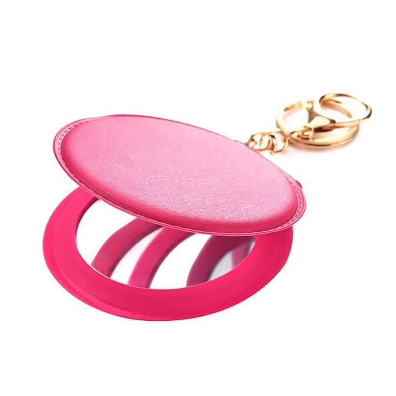 1Pcs Makeup Mirror Pu Small Round Keychain Double-Sided Folding Mirror Furry Ball Mirror Pendant Gifts Travel Accessories Y240819