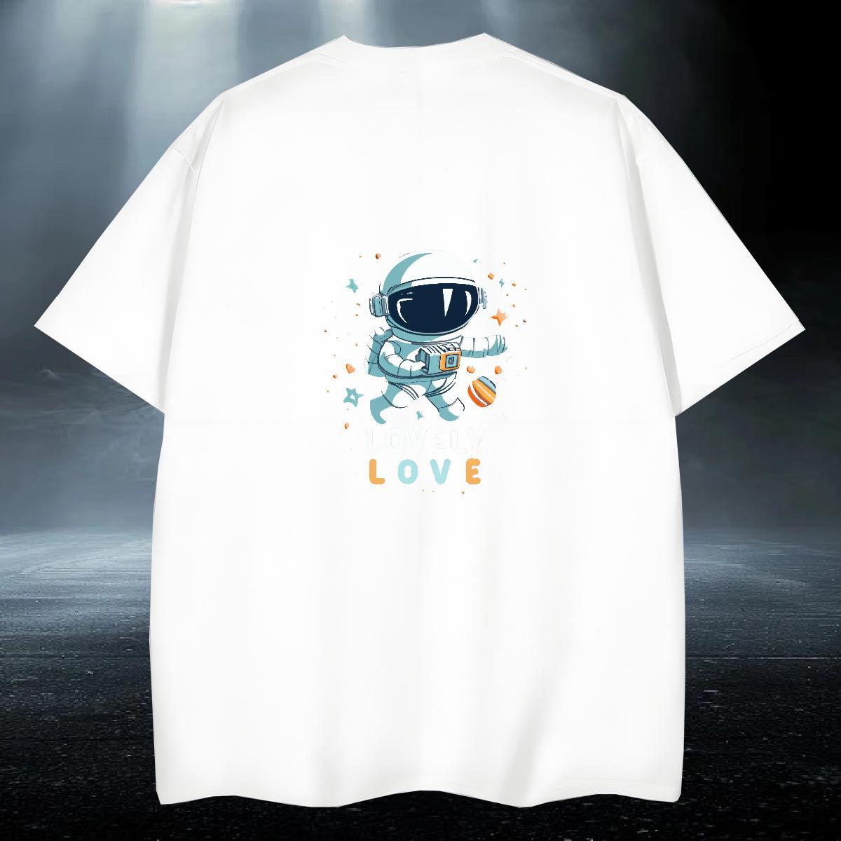 Loose Men Tshirts Hip Hop Street 230g 100% Cotton Black White Breathable Short Sleeve spaceman T shirt DIY Tee Shirt