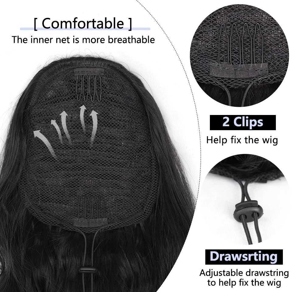 I am a Wig synthetic long wave ponytail with hair synthetic brushed ponytail and black female black wavy ponytail W240817