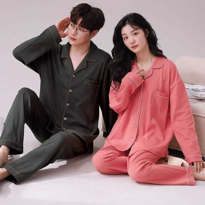 2024 Spring Couple Long Sleeve 100% Cotton Pajama Set Mens Loose Pajama Set Womens Pajama SetW240719