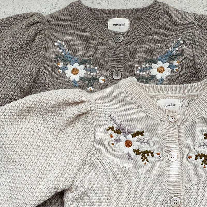 Autumn New Children Long Sleeve Sweater Coat Baby Girls Embroidered Knitted Cardigan Jacket Kids Toddler Single Breasted ClothesXJ240819