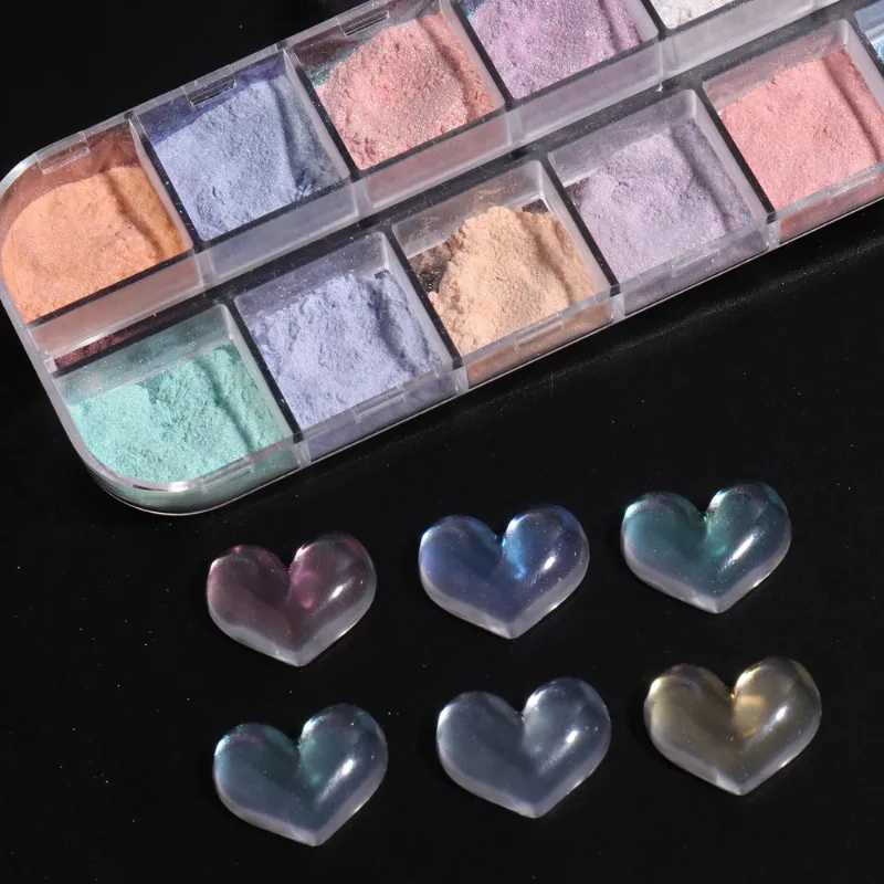 12 Colors Aurora Powder Nail Glitter Pigment Mirror White Iridescent Fairy Fine Chrome Reflective Rubbing On Dust Manicure DecorXJ240815