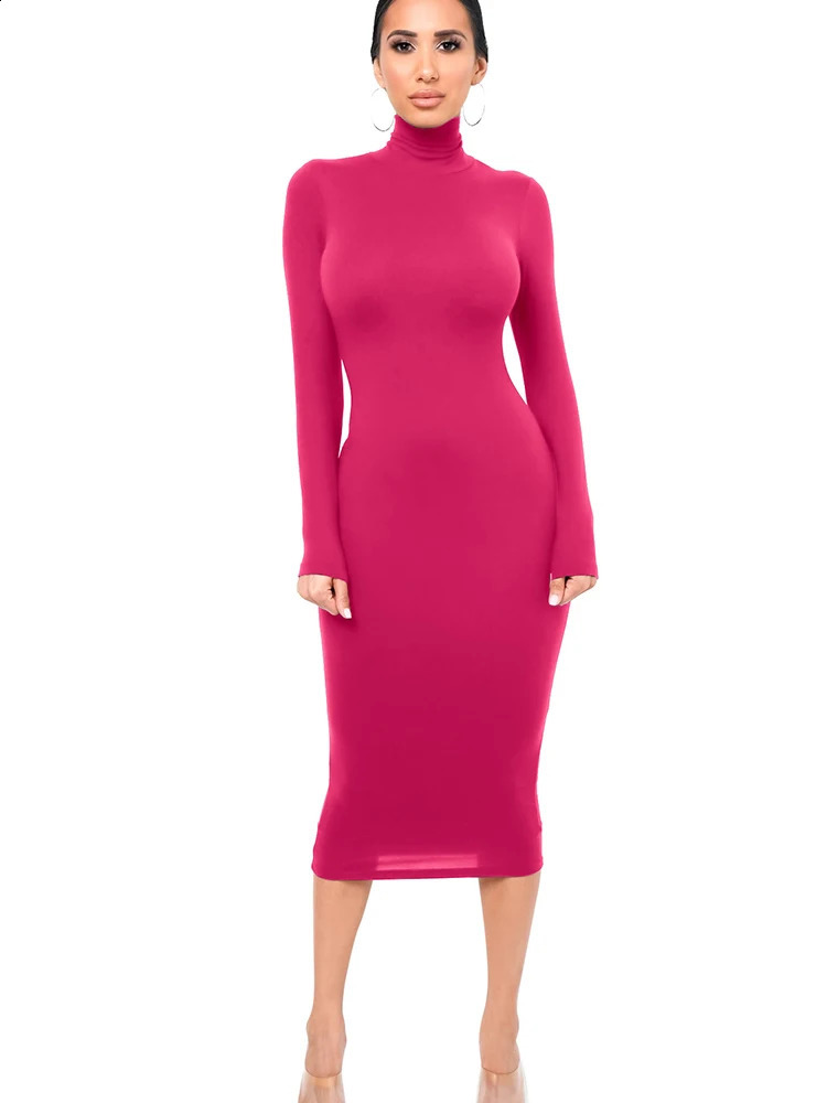 Winter Black Turtleneck Sexy Women Dress Autumn Long Sleeve Skinny Midi Boydcon Casual Blue Plush Knee-Length Party Club 240819