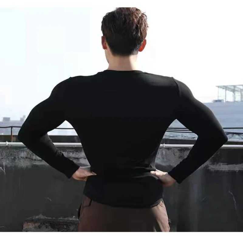 2024 Sports Long sleeved T-shirt Mens V-neck Tight Moisture wicking High Elastic Ironing Training Running and Fitness BottomXJ240819