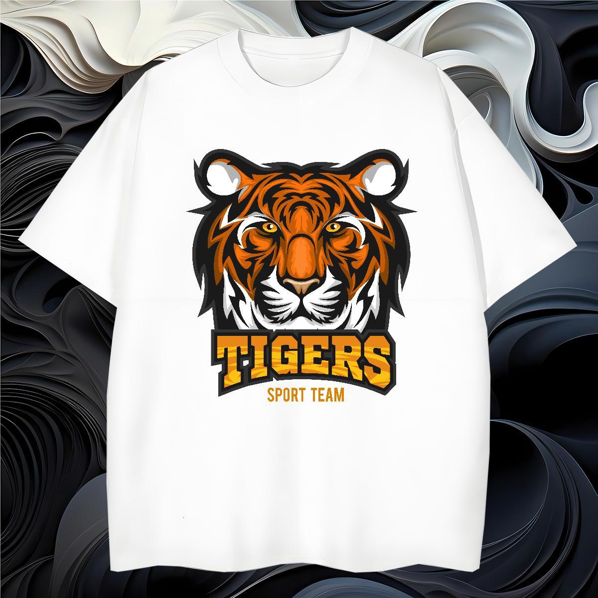 Unisex Man T Shirts tiger Breathable Short Sleeve Street wear Hip Hop Custom Cartoon 230g 100% Cotton Men Tshirts 2024 Summer Tops