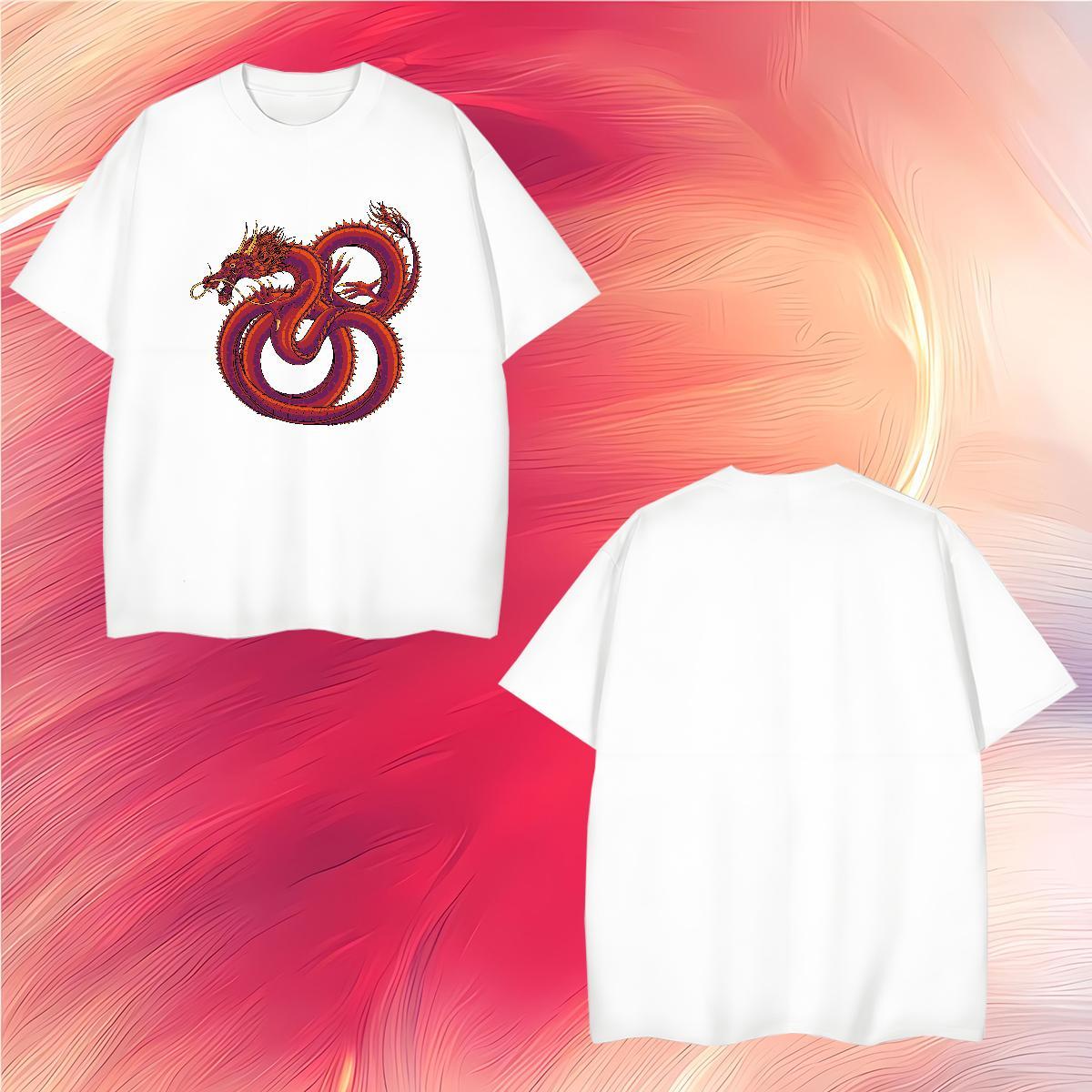 T Shirts Men 100% Cotton 230g dragon Casual Daily Wear Short Sleeve O-Neck Floral Print Couples T Shirts New Arrival TOP Quality Tee Shirt
