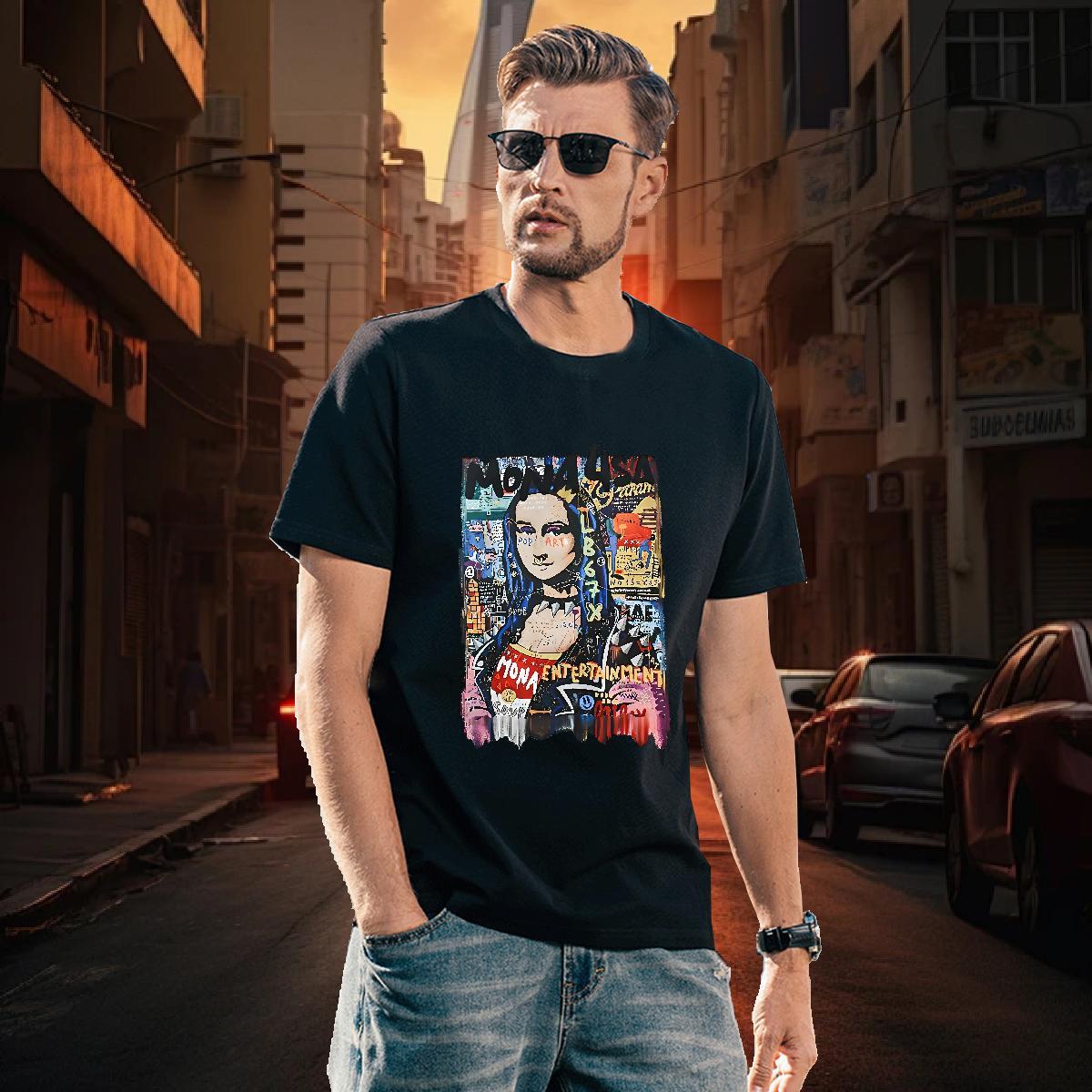 Man T Shirts 230g Cotton Mona Lisa Casual Beach Pure Cotton Custom Cartoon Tshirts Free Shipping Comfortable Tops
