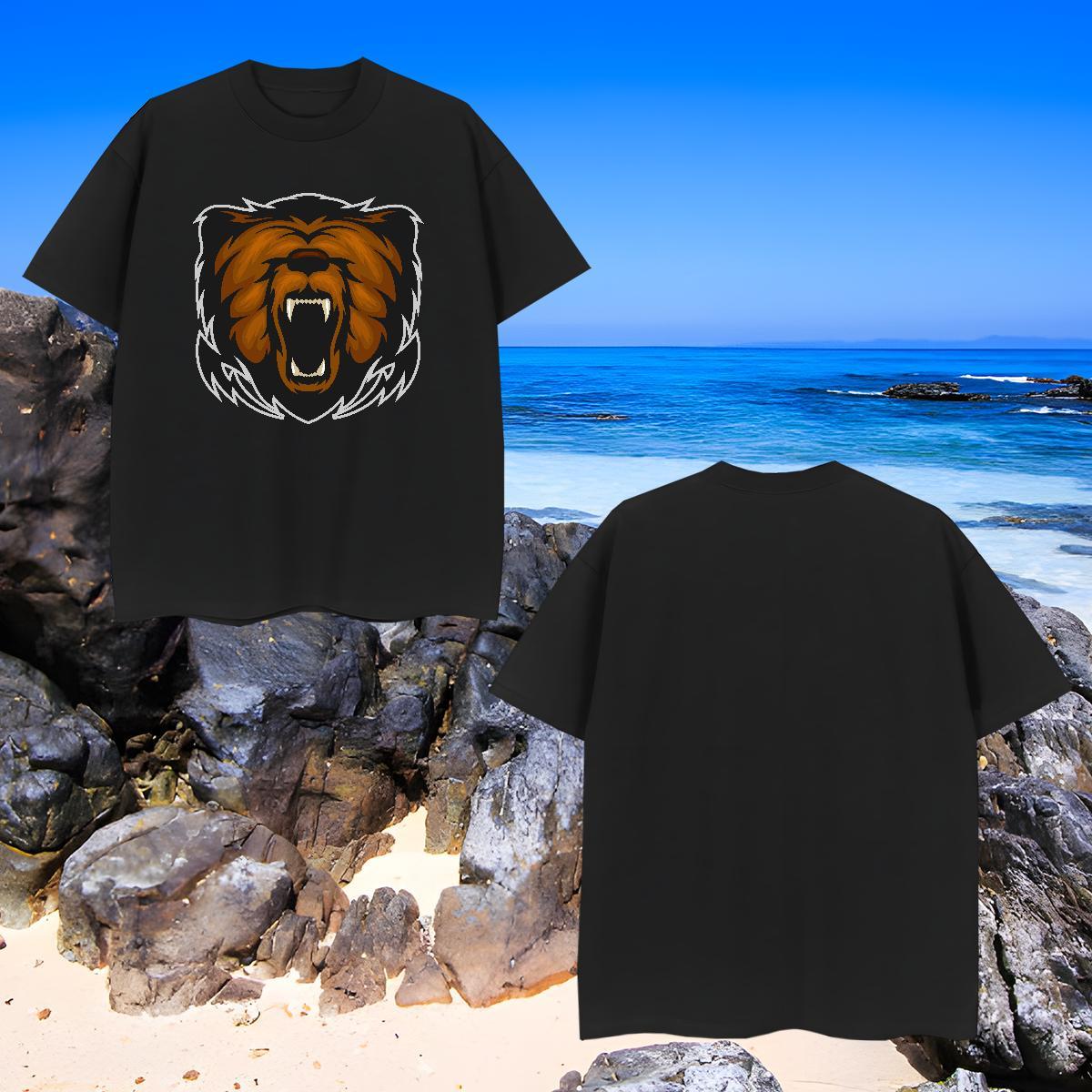 Brand Mens T Shirts lion Short Sleeve O-Neck High Street Hip Hop White Plus Size 100% Cotton 230g Men Tees Fashion Casual Polos