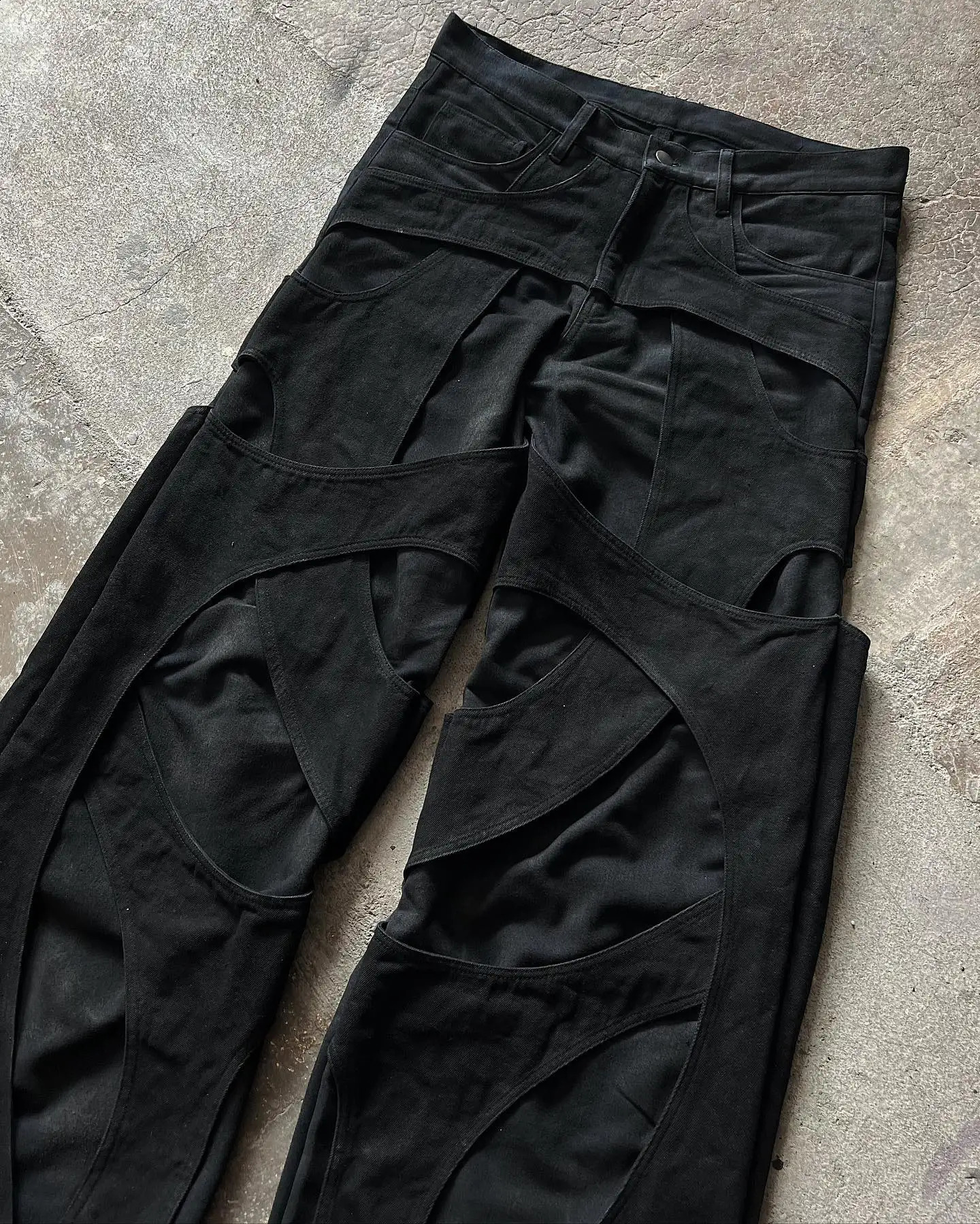 Leisure floor mop pants with hollow n cotton loose jeans mens solid color retro work Y2k and womens clothing 240819