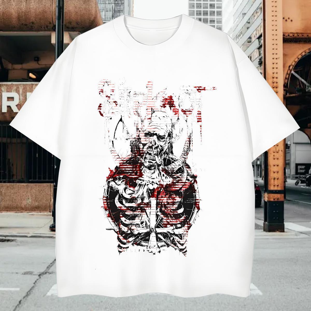 Mens T Shirts 230g 100% Cotton scary Street Breathable Short Sleeve Custom Cartoon Couples T Shirts New Arrival Popular Tops Shirt
